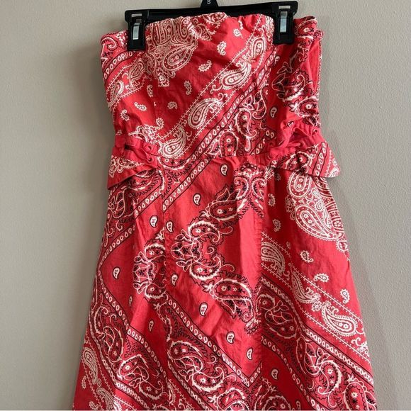 Anthro Holding Horses Women’s Red Bandana Paisley Strapless Midi Dress 0 - Picture 2 of 14